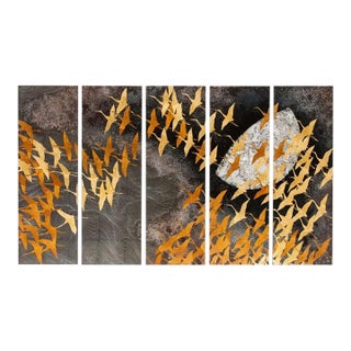 Senbazuru (Thousand Cranes) – Kanazawa Gold Leaf Art Panels by Matazo Kayama (Set of 5), Made-to-Order For Sale