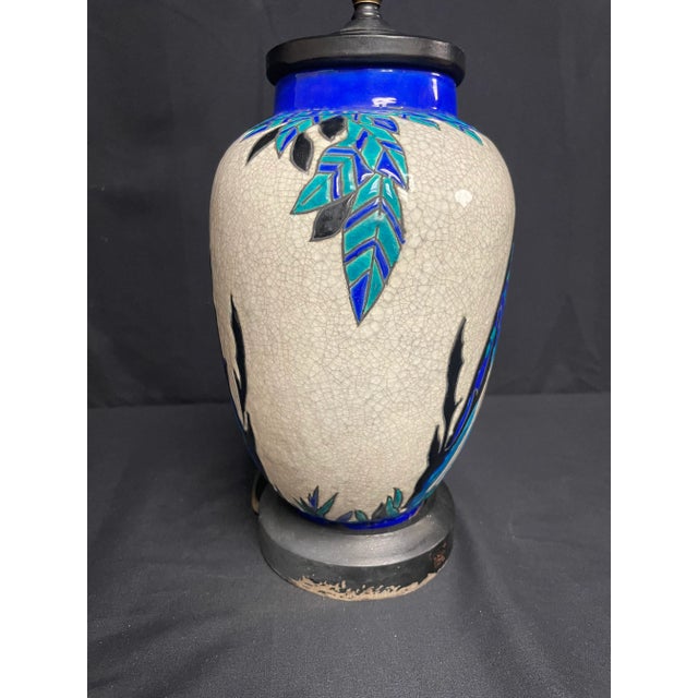 Ceramic 1920s Charles Catteau Boch Freres Art Deco Blue Deer Lamp For Sale - Image 7 of 12