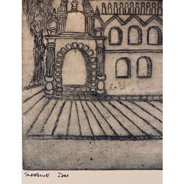 Folk Art Dora Szampanier, Etching of destroyed synagogue - Lubomil, Ukraine For Sale - Image 3 of 6