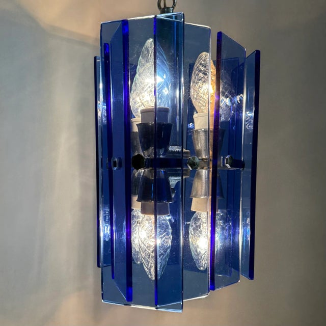 Blue Glass Hanging Lamp from Veca, Italy, 1970s, in Good conditions. Designed 1970 to 1979 Up to 250V (Europe/UK...