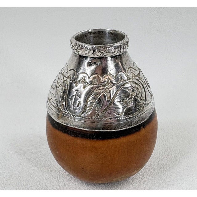 Metal Antique South American 800 Silver & Hand-Chiseled Calabash Yerba Mate Set For Sale - Image 7 of 12