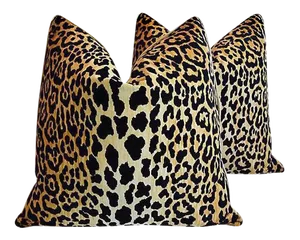 Custom Leopard Spot Safari Velvet Feather Down Pillows - A Pair