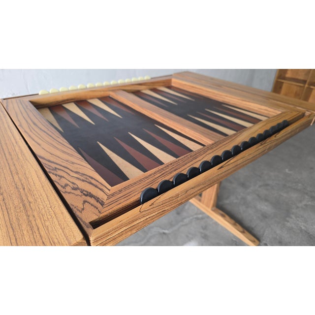 Wood Bespoke Vintage Zebra Wood Multi Game Flip Table For Sale - Image 7 of 11