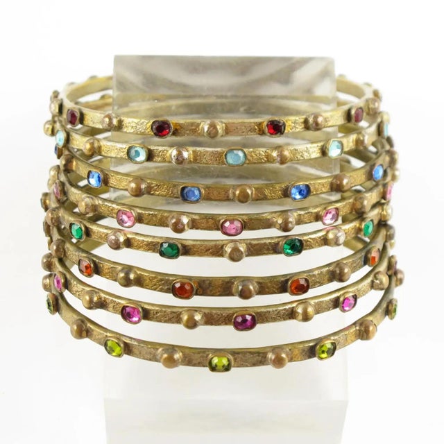 1950s Henry Perichon Gilded Bronze Bangle Bracelet with Colorful Stones, 8 pieces For Sale - Image 5 of 8