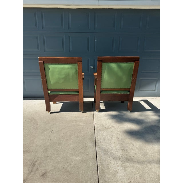 Mission Pair of Antique Oversized Mission Style Oak Armchairs For Sale - Image 3 of 7