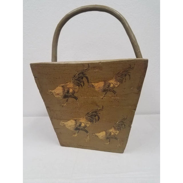 Green Yellow Decoupage Rooster Wooden Carry Box For Sale - Image 10 of 10