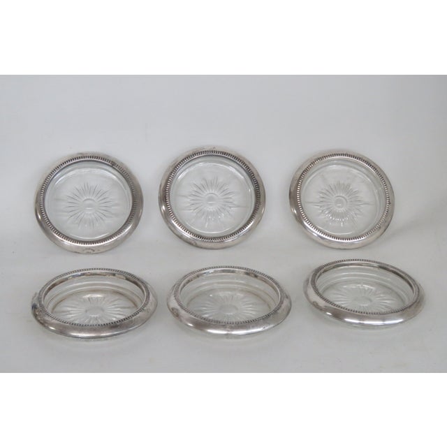 Mid 20th Century Leonard Italy Silverplated Crystal Sunburst Star Glass Coasters Set of Six 4597b For Sale - Image 5 of 12
