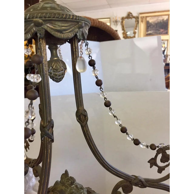 Early 1900's Gothic Style Glass and Bronze Flower Chandelier For Sale - Image 4 of 11