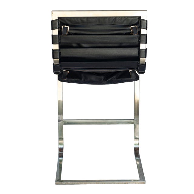 Pr. Of Vintage Rh Black Leather & Chrome Bar Stools For Sale - Image 12 of 18