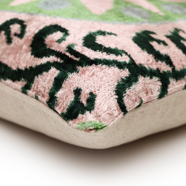 Luxury Blush & Sage Silk Velvet Throw Pillow 20x20 | Handmade Botanical Designer Cushion For Sale - Image 4 of 8