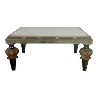 Hollywood Regency Mirrored Coffee Table With Carved Wood and Twisted For Sale