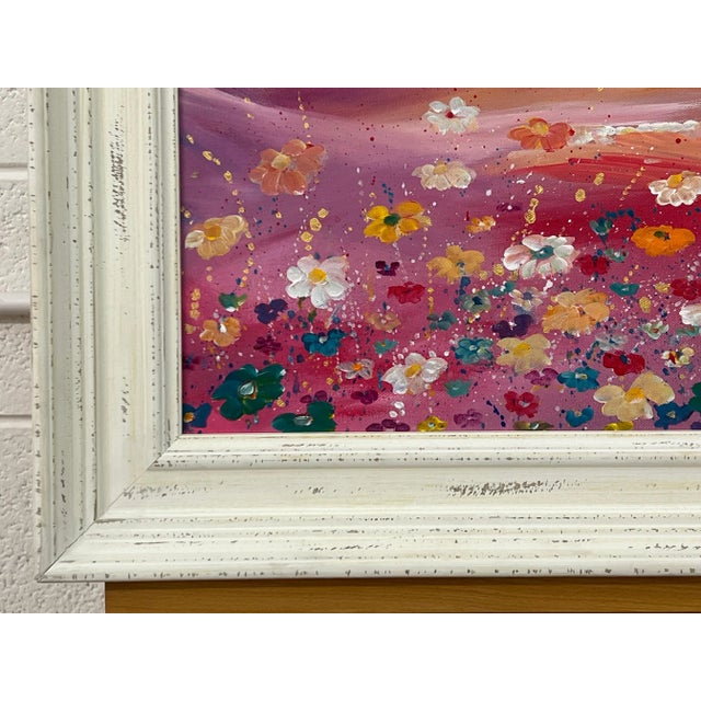 Dark Pink Multi Coloured Wild Flowers on Turquoise Pink Background by Contemporary Artist, 2023 For Sale - Image 8 of 12