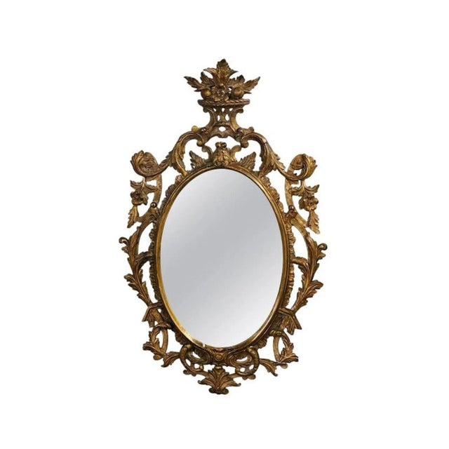 Single Giltwood Italian Floral Motif Mirror, Wall / Console / Pier, Italy, 1960s For Sale - Image 13 of 13