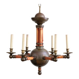 1980s Neoclassical Natural Bamboo and Brass Chandelier by Hart Associates For Sale