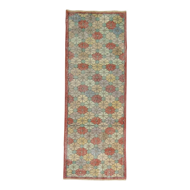 Floral Vintage Turkish Deco Runner - 2'8" x 7'1" For Sale