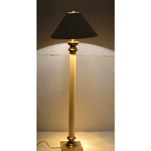 Beautiful Stiffel Cream Embossed Snakeskin Brass Floor Lamp. Wonderful postmodern Hollywood Regency Chinoiseries style...