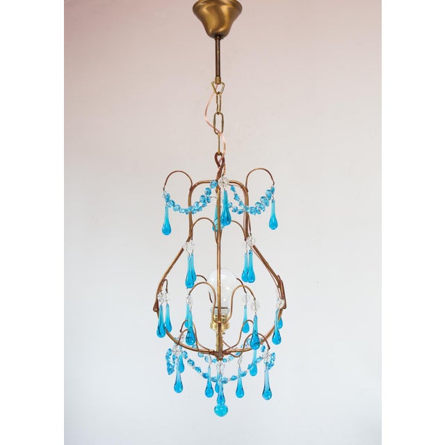 Blue Italian Chandelier with Turquoise Blue Drops, 1960 For Sale - Image 8 of 8