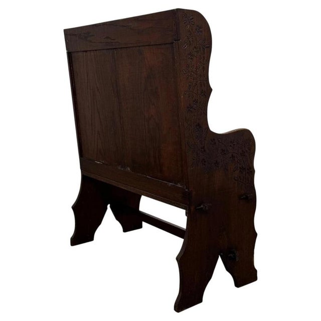 19th Century 20th Century Edwardian English Carved Oak Settle Bench, 1890s For Sale - Image 5 of 10
