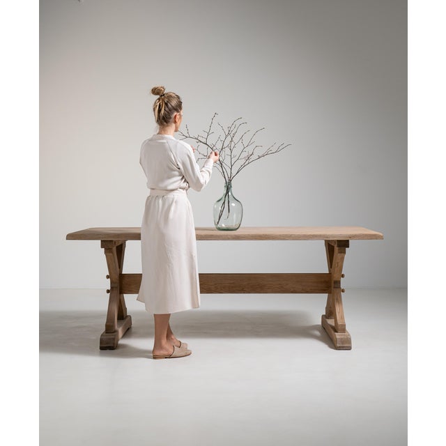 Oak Trestle Dining Table, Antique, France, Circa 1970 For Sale - Image 12 of 13