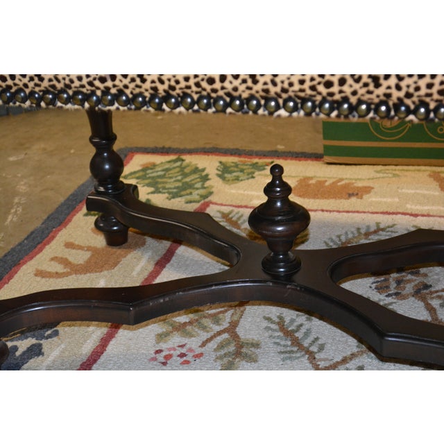 Cheetah Print Cowhide Covered Bench Ottoman W/ Nail Head Trim & Baluster Wood Base For Sale - Image 9 of 18