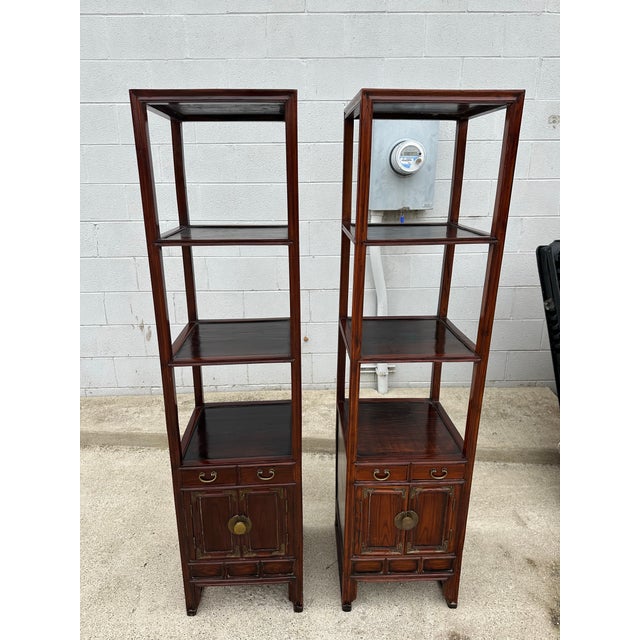 Brown Pair of Vintage Korean Elmwood Etageres For Sale - Image 8 of 9