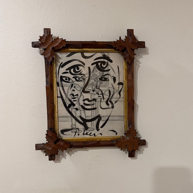 1970s Peter Keil Original Black & White Abstract Portrait Painting For Sale In Atlanta - Image 6 of 6