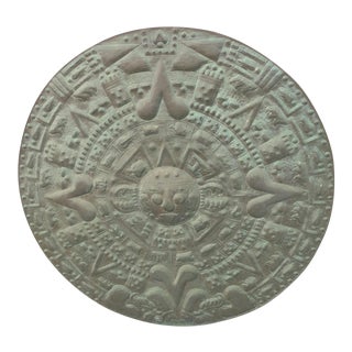 Large Solid Copper Aztec Calendar Wall Sculpture For Sale