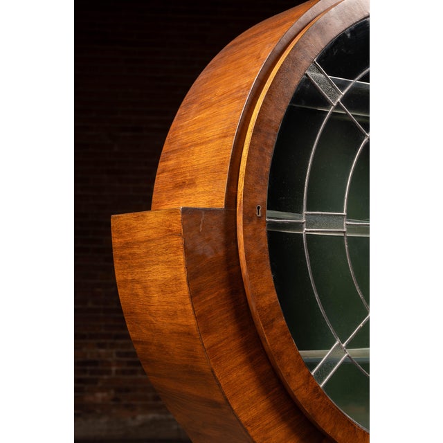 1930s Circular Art Deco Liquor Cabinet With Leaded Glass Doors For Sale - Image 11 of 18