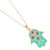 Early 21st Century Floral Hamsa Hand Pendant Turquoise & Gold Necklace For Sale - Image 5 of 8