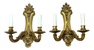 Pair of Louis XVI Style Neoclassical Two-Light Gilt Bronze Wall Sconces, C. 1900