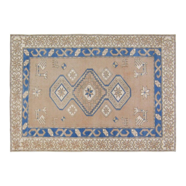 Vintage Turkish Anatolian Hand Knotted Wool Rug, 4'2''x6' For Sale