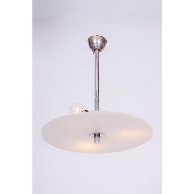 Metal Czech Bauhaus Pendant in Chrome-Plated Steel and Frosted Glass, 1930s For Sale - Image 7 of 9