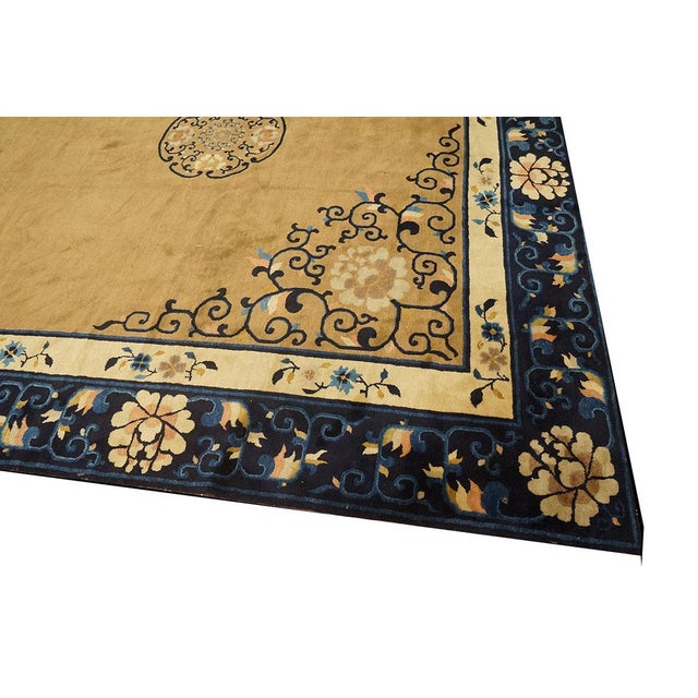 Textile 1890s Tan Camel Medallion Antique Chinese Peking Rug 13'4" X 14'0" Handknotted Wool Carpet For Sale - Image 7 of 10