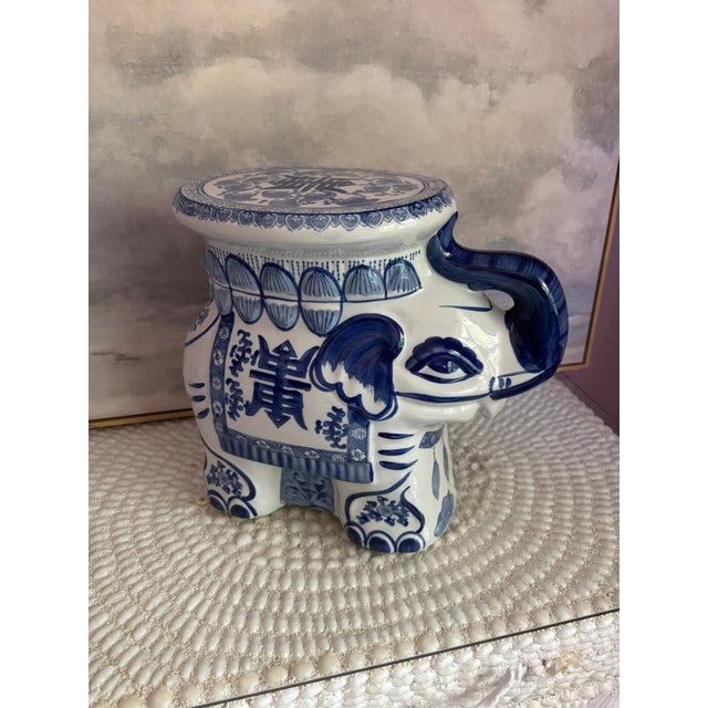 Vintage Bombay Company Blue and White Elephant Garden Stool For Sale - Image 4 of 6