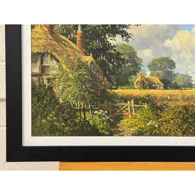 John Miller Thatched Cottages with Wild Flowers & Village Church in the English Countryside 1985 Circa For Sale - Image 18 of 18