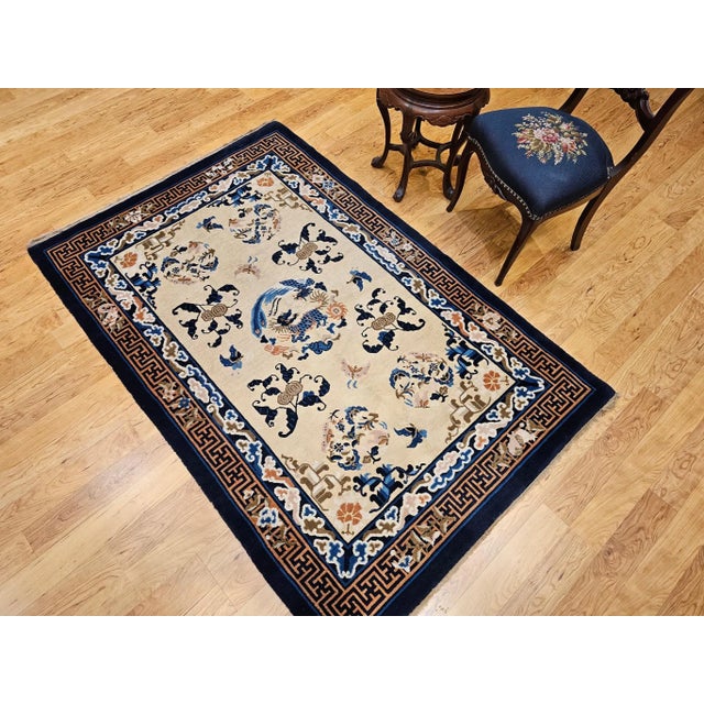 Vintage Chinese Art Deco Area Rug, Hand-Knotted Wool Pile, Ivory Field, 5' X 7' For Sale - Image 12 of 12
