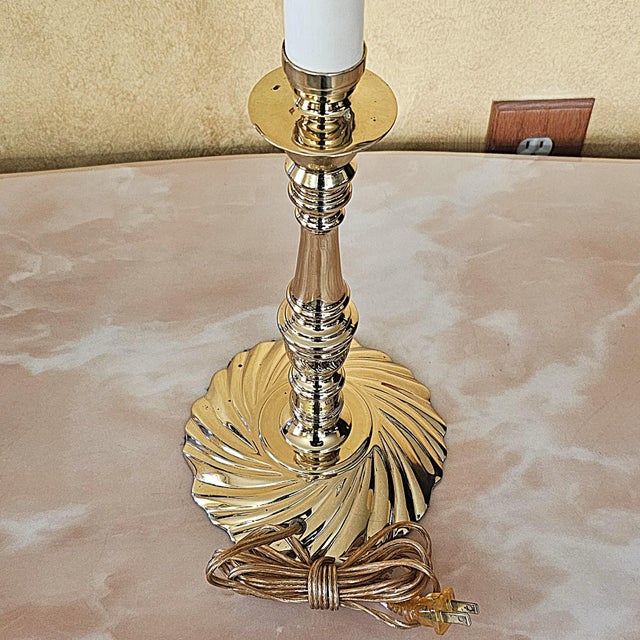 Vintage Glenn Nelson Brass Candlestick Table Lamp, Hollywood Regency Style, 28” Tall For Sale - Image 9 of 18