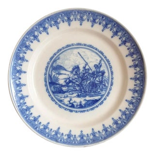 Large 18th Century French Hand Painted Blue and White Delft Charger or Decorative Plate For Sale