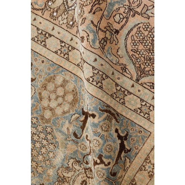 Beige Authentic 19th Century Persian Tabriz Beige, Blue, Brown Wool Carpet For Sale - Image 8 of 12