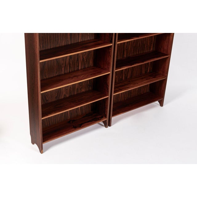 Pair of Mid Century Scandinavian Modern Tall Rosewood Bookcases For Sale In Detroit - Image 6 of 18