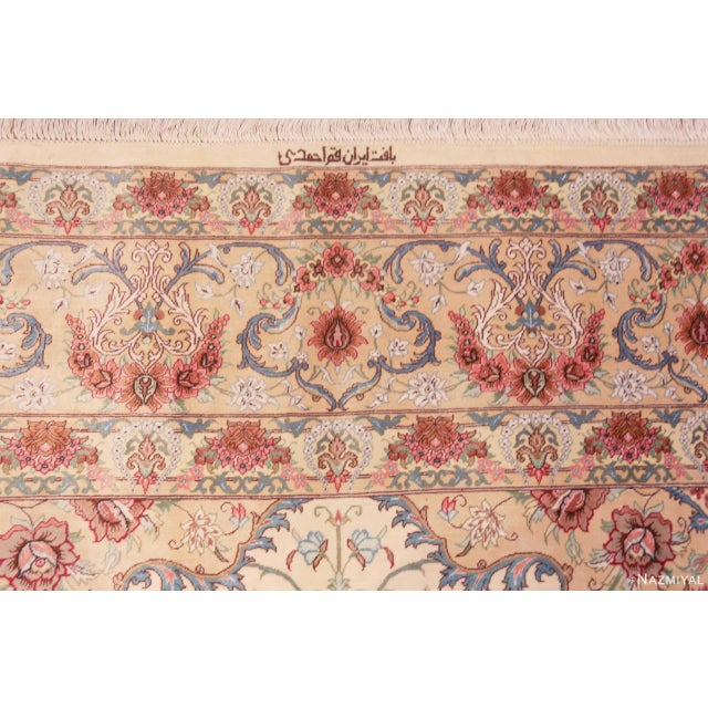 1950s Fine Floral Room Vintage Persian Silk Qum Rug For Sale - Image 4 of 8