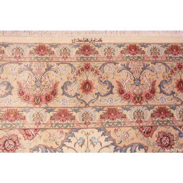 Nazmiyal Collection 1950s Fine Floral Room Vintage Persian Silk Qum Rug For Sale - Image 4 of 8