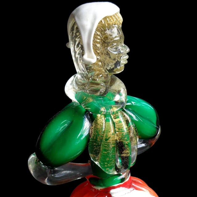 Mid-Century Modern Murano Vintage Red Green Gold Flecks Italian Art Glass Mid-Century Traditional Dress Woman Sculpture For Sale - Image 3 of 6