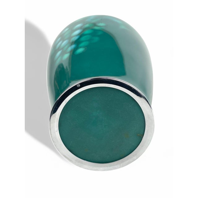 Paint A Japanese Meiji. Silver Mounted Green Enamel Vase Signed by the Artist For Sale - Image 7 of 9