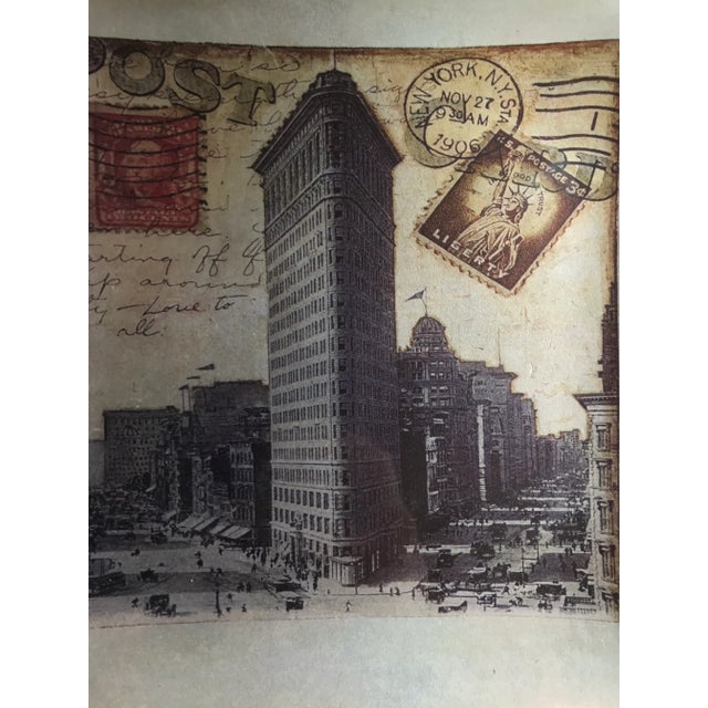 1990s Hand-Made Leafed Art Glass Plate With Collage of Flat Iron Building, Ny Stamps and Post Mark For Sale - Image 5 of 6