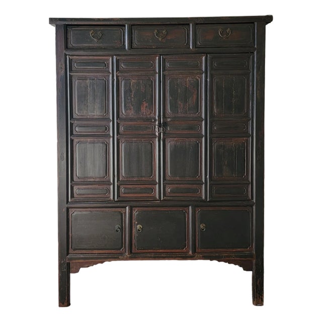 Early 20th Century Chinese Lacquered Ming Style Wedding Cabinet Armoire For Sale