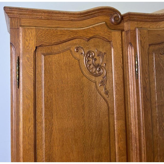 Vintage French Louis XVI Style Carved Oak 4-Door Armoire For Sale - Image 5 of 14
