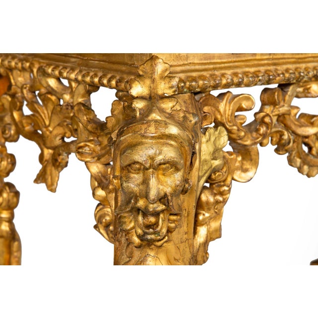 Rare Italian Rococo Giltwood Fossilized Marble Console Table Ca. 1750 For Sale - Image 13 of 18