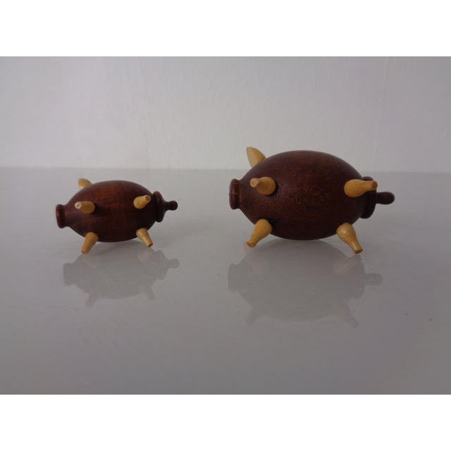 Brown Vintage Pig-Shaped Teak Salt and Pepper Shakers, Denmark, 1960s, Set of 2 For Sale - Image 8 of 10
