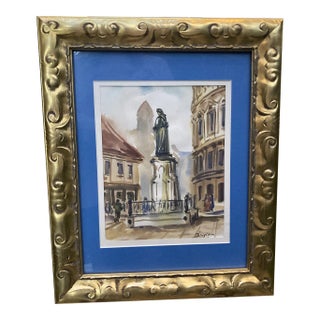 1970s Signed Watercolor Painting of Mesnicka Street in Croatia, Framed For Sale